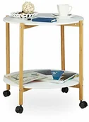 Ławy i stoliki kawowe - Relaxdays Relaxdays stolik boczny na rolkach, okrągły dwupiętrowy stolik kawowy, stół na kółkach do uniwersalnego użytku, biały - miniaturka - grafika 1