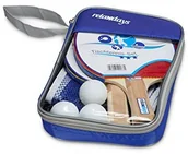 Tenis stołowy - Pilki Relaxdays 10020137 3-gwiazdkowy zestaw do tenisa stołowego: rakietki, siatka i w niebieskim pokrowcu o wymiarach (wys. x szer. x gł.): ok. 27 x 17 x 5 cm 10020137 - miniaturka - grafika 1