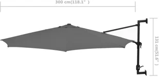 vidaXL Parasol ścienny z LED, na metalowym słupku, 300 cm, antracytowy vidaXL - Parasole ogrodowe - miniaturka - grafika 12