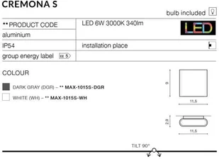 Azzardo Kinkiet LAMPA ścienna CREMONA S MAX-1015S-DGR prostokątna OPRAWA metalowa LED 6W do łazienki IP54 grafitowa - Lampy ścienne - miniaturka - grafika 4