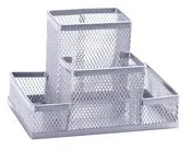 Przybory szkolne - Q-CONNECT Przybornik na biurko 4 przegrody metalowy srebrny PBS Connect Polska - miniaturka - grafika 1