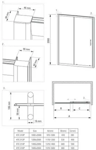 Deante Cynia 120x195 profil chrom szkło transparentne KTC 012P - Ścianki i drzwi prysznicowe - miniaturka - grafika 8