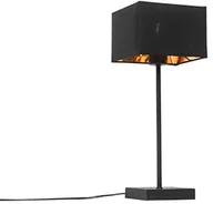 Lampy stojące - QAZQA Nowoczesna lampa stołowa czarny abażur z tkaniny czarny ze złotem - VT 1 - miniaturka - grafika 1