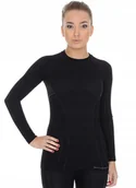 Bluzy damskie - Brubeck Bluza Damska Wełna Merino LS12810 Czarna M - miniaturka - grafika 1