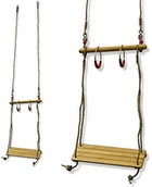 Sprzęt wspinaczkowy - Master dla dzieci drewniane zestaw z zamkiem na biegunach huśtawka, trapez i obrotu, brązowy, One Size MAS-B123 - miniaturka - grafika 1