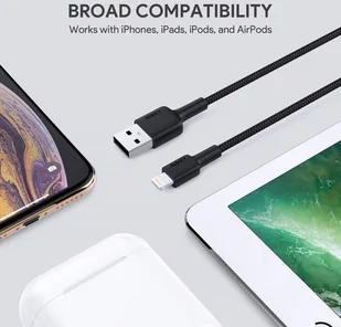 AUKEY CB-AL05 NYLONOWY KABEL LIGHTNING APPLE 2M CB-AL05 - Kable komputerowe i do monitorów - miniaturka - grafika 5