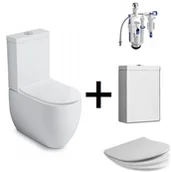 Deski sedesowe - Kerasan Flo Zestaw Toaleta WC kompaktowa 60x36 cm + deska wolnoopadająca + spłuczka + mechanizm spłukujący biały/chrom 311701+319101+318101+750990 - miniaturka - grafika 1