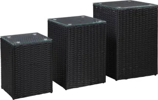 vidaXL vidaXL Stoliki boczne, 3 szt., szklane blaty, czarne, polirattan - Ławy i stoliki kawowe - miniaturka - grafika 2