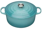 Brytfanny - Le Creuset Signature 21177221702430 okrągła, żeliwna gęsiarka o średnicy 22 cm, kolor turkusowy 21177221702430 - miniaturka - grafika 1