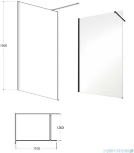 Besco Besco Eco-n Black kabina walk-in 110x195cm przejrzyste - Kabiny prysznicowe - miniaturka - grafika 2