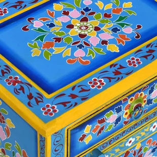 vidaXL Szafka nocna, lite drewno mango, turkusowa, ręcznie malowana - Szafki nocne - miniaturka - grafika 4