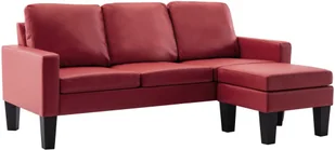vidaXL 3-osobowa sofa z podnóżkiem, winna czerwień, sztuczna skóra - Narożniki - miniaturka - grafika 2