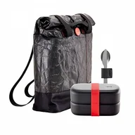 Lunch boxy - Lekue To Go Limited 1 L Czarny Lunch Box Dwukomorowy Plastikowy Ze Sztućcami I Torbą Termiczną - miniaturka - grafika 1