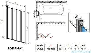 Radaway Eos PNW4 Parawan nawannowy 86 przejrzyste 1205401-101 | - Parawany nawannowe - miniaturka - grafika 2