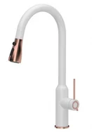 Baterie kuchenne - QUADRON Bateria zlewozmywakowa stalowa JESSICA Q LINE Very White z wyciąganą wylewką i funkcją prysznica kolor biały mat/wykończenie miedź - miniaturka - grafika 1