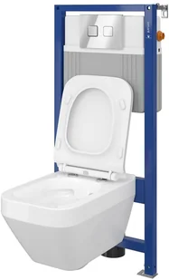 Cersanit Crea Set B26 miska WC CleanOn z deską wolnoopadającą Slim i stelaż podtynkowy Aqua z przyciskiem spłukującym Accento Square chrom błyszczący S701-315 S701-318 - Stelaże i zestawy podtynkowe do WC - miniaturka - grafika 2