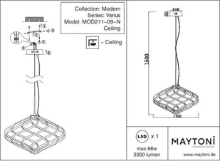 Maytoni LAMPA wisząca VENUS MOD211-09-N Maytoni modernistyczna OPRAWA zwis LED 66W wstążki chrom MOD211-09-N - Lampy sufitowe - miniaturka - grafika 8