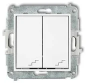 Wyłączniki światła i elektryczne - Karlik Łącznik podwójny schodowy Mini MWP-33.1 dwa klawisze bez piktogramów biały - miniaturka - grafika 1