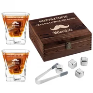 Pozostałe akcesoria barmańskie - Murrano Zestaw kamienie kostki do whisky ze szklankami z grawerem dla kolegi ZESZKOS2-020 - miniaturka - grafika 1