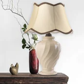 Lampy stojące - EULUNA Lampa stołowa Vortice, ceramika, beż/mosiądz - miniaturka - grafika 1