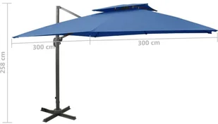 vidaXL Parasol wiszący z podwójną czaszą, 300x300 cm, lazurowy 312378 - Parasole ogrodowe - miniaturka - grafika 9