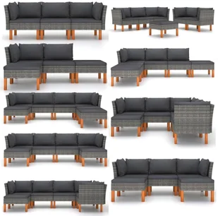 VidaXL Sofa narożna, polirattan i lite drewno eukaliptusowe 315754 - Sofy ogrodowe - miniaturka - grafika 6