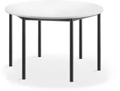 Meble do szkół i przedszkoli - AJ Produkty Biurko SONITUS, okrągłe, 1200x720 mm, biały laminat, antracyt - miniaturka - grafika 1