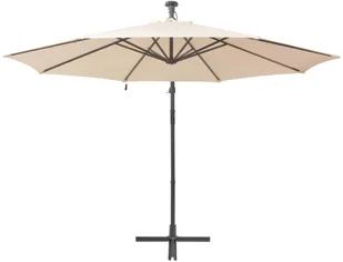 vidaXL Parasol ogrodowy wiszący, światła LED, 300 cm, metal, piaskowy - Parasole ogrodowe - miniaturka - grafika 8