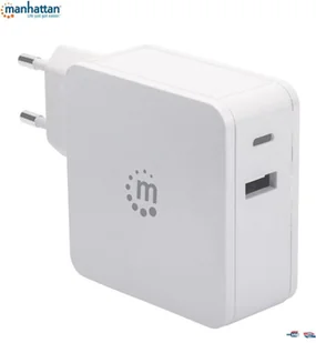 Manhattan Ładowarka Sieciowa Power Delivery 3.0 z Kablem USB-C 60W 5-20V) USB-A 5V 2.4A Biała 180245 - Ładowarki do telefonów - miniaturka - grafika 2