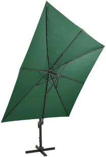 vidaXL Parasol wiszący z lampkami LED i słupkiem, zielony, 300 cm 312345 - Parasole ogrodowe - miniaturka - grafika 8