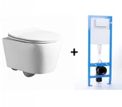 Miski WC - Lavita Praia Zestaw Toaleta WC 48,5x36,5 cm bez kołnierza + deska wolnoopadająca + stelaż biała 5900378312185+5908211494838 - miniaturka - grafika 1