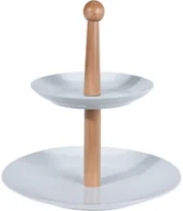 Tace i patery - EH Excellent Houseware Porcelanowa patera z drewnianym uchwytem na ciasta torty owoce 2-poziomy 628900200 - miniaturka - grafika 1
