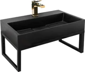 Umywalki - Rea UMYWALKA KONGLOMERATOWA NABLATOWA GOYA BLACK MAT 60CM + STELAŻ - miniaturka - grafika 1
