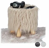 Pufy i podnóżki - Relaxdays taboret ze sztucznego futra, puszysty, 4 drewniane nogi, tapicerowany podnóżek, sztuczne futro, okrągły, dekoracyjny taboret wys. x śr.: 31 x 31 cm, brązowy, rozmiar - miniaturka - grafika 1