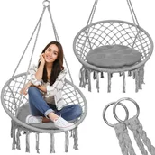 Huśtawki - Huśtawka ogrodowa bocianie gniazdo z poduszką i frędzlami szara SPR0027 - miniaturka - grafika 1