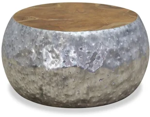 vidaXL Stolik kawowy, aluminium, drewno tekowe, 60 x 30 cm - Ławy i stoliki kawowe - miniaturka - grafika 2