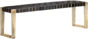 Ławki do przedpokoju - VidaXL Ławka, 150 cm, czarna, skóra naturalna i lite drewno mango 321839 VidaXL - miniaturka - grafika 1