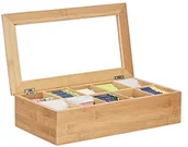 Pudła i pojemniki do przechowywania - Relaxdays pudełko na herbatę, bambus, 10 przegródek, duża, stabilna, wszechstronny, funkcjonalna, trwałe, chroniąca zapach, przezroczyste okienko, naturalny 10022182 - miniaturka - grafika 1