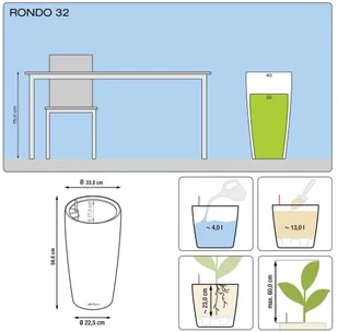 Lechuza Donica Rondo 32 ALL-IN-ONE, taupe, wysoki połysk, 15784 - Donice - miniaturka - grafika 8