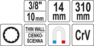 Yato KLUCZ DO ŚWIEC 14MM Z PRZEDŁUŻKĄ 3/8" I MAGNESEM DŁUGOŚĆ 310mm YT-08163 - Narzędzia warsztatowe - miniaturka - grafika 4