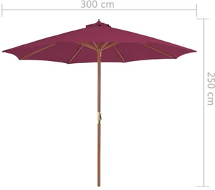 vidaXL Parasol ogrodowy na drewnianym słupku, 300 cm, bordowy - Parasole ogrodowe - miniaturka - grafika 7
