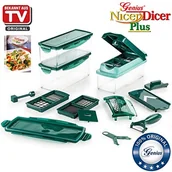 Siekacze tarki i szatkownice - Genius Nicer Dicer Plus - wielofunkcyjna krajalnico-szatkownica | 18 elementów | krojenie| | ścieranie | krojenie w zapałkę | krojenie w spiralę | szatkowanie | krojenie w kostkę | przyrząd do krojeni A33886 - miniaturka - grafika 1