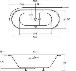 Besco Wanna 150x75 Avita Slim Lewa + Syfon #WAV-150-NLS - Wanny - miniaturka - grafika 3
