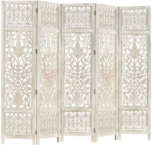 vidaXL vidaXL Parawan 5-panelowy, rzeźbiony, biały, 200x165 cm, drewno mango - Parawany - miniaturka - grafika 16