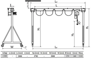 Vidaxl 339 IMPROWEGLE bramowa skręcana miproCrane DELTA 300 wciągnik łańcuchowy elektryczny zintegrowany z wózkiem elektrycznym + kaseta sterująca udźwig 2000 kg wysięg 5782 mm wysokość podnoszen 78817-uniw - Wciągarki - miniaturka - grafika 2