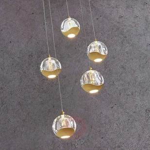 Lindby Designerska lampa wisząca złota ze szkłem 5-punktowa z diodą LED - Hayley - Lampy sufitowe - miniaturka - grafika 5