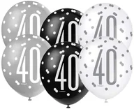 Balony i akcesoria - Unique Balony "40 Urodziny Glitz Grochy" pastel mix UNIQUE 12" 6 szt U83386 - miniaturka - grafika 1