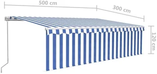 VidaXL Lumarko Ręcznie zwijana markiza z zasłoną i LED, 5x3 m, niebiesko-biała  3069341 VidaXL - Markizy - miniaturka - grafika 9