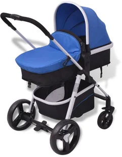 vidaXL Wózek wielofunkcyjny 3w1 aluminium niebieski i czarny - Wózki dziecięce - miniaturka - grafika 9