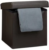 Pufy i podnóżki - Relaxdays składany taboret do siedzenia w kształcie kostki 38 x 38 x 38 cm z podnóżkiem, kostka do siedzenia ze skóry syntetycznej, pudełko do przechowywania z miejscem do przechowywania i pokrywką 10019043_93 - miniaturka - grafika 1